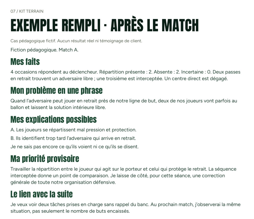 Exemple de fiche « Après le match » remplie